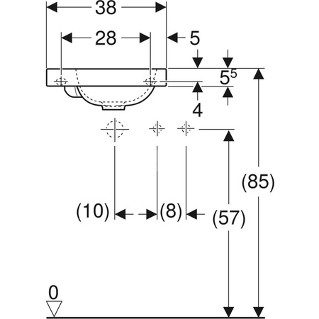 Umywalka iCon Light kompaktowa 38 cm, z otworem z lewej, bez przelewu, z półką z lewej
