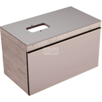 Szafka Citterio pod umywalkę asymetryczna 90 cm ze szklanym blatem, dąb jasny/szkło taupe