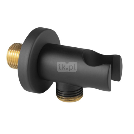 Przyłącze kątowe G1/2 do węża natryskowego, z uchwytem, czarny