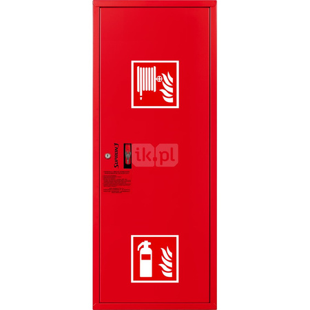 Hydrant DN33 zawieszany boczny z miejscem na gaśnicę, wąż 30m, ocynk fasada, zamek patent, RAL 3000 prawy