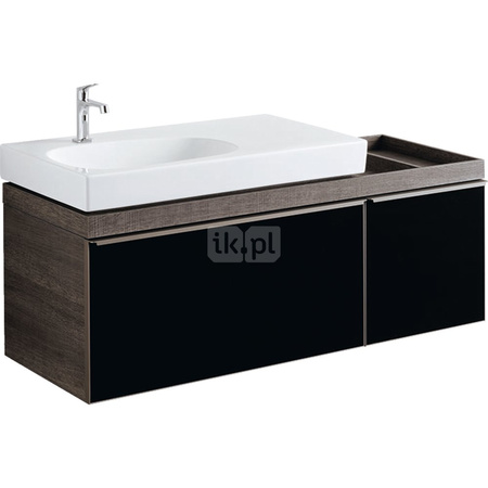 Szafka Citterio pod umywalkę 135 cm z szafką boczną po prawej stronie, dąb czarny/szkło czarne