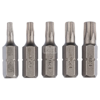 5-częściowy zestaw standardowych końcówek wkręcających do śrub z wpustem Torx (T) T10, T15, T20, T25, T30, 25 mm