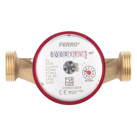 Wodomierz jednostrumieniowy suchobieżny (antymagnetyczny), do wody ciepłej, 1/2"