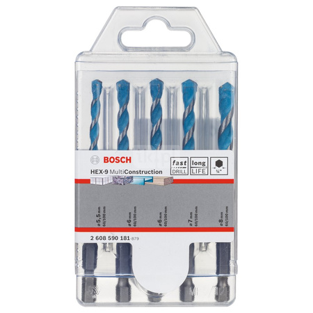 5-częściowy zestaw Wierteł wielozadaniowych HEX-9 Multi Construction 5,5, 6, 6, 7, 8 mm