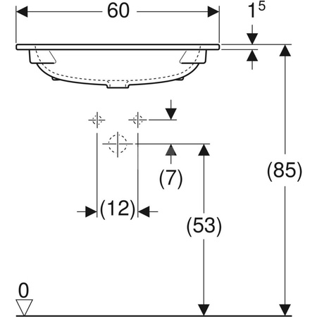 Umywalka iCon meblowa 60 cm, z otworem na środku, bez przelewu,