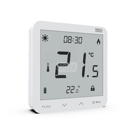 Bezprzewodowy bateryjny natynkowy regulator pokojowy dwustanowy (panel przedni ze szkła) biały, model T-3.2