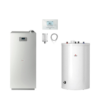 Pakiet - Kocioł gazowy jednofunkcyjny SAUNIER DUVAL Niedźwiedź Condens KKS18 kondensacyjny stojący 5.8-19.1kW + Czujnik temperatury zewnętrznej  + Czujnik c.w.u. NTC + Regulator EXACONTROL E7C + Drugie przyłącze powrotu + Zasobnik c.w.u FE 200/6 BM