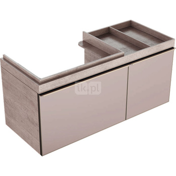 Szafka Citterio pod umywalkę 120 cm z szafką boczną po prawej stronie, dąb jasny/szkło taupe