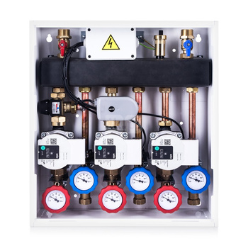 Grupa pompowa VITZONE 123 - 1 bezpośredni pompowy obieg grzewczy, bez podmieszania + 1 obieg grzewczy z zaworem 3-drogowym mieszającym i siłownikiiem + 1 obieg grzewczy z zaworem termostatycznym
