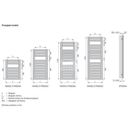Grzejnik drabinkowy ZEHNDER Metropolitan Spa, 1225/500mm, kolor Biały, moc 561W