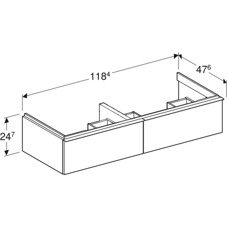 Szafka iCon pod umywalkę podwójną, z dwoma szufladami 118,4 cm x 24,7 cm x 47,6 cm, dąb / melaminowa struktura drewna, lava / matowy