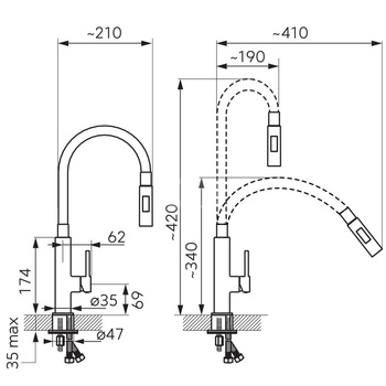 Bateria zlewozmywakowa ZUMBA Slim 2F, cytrynowa elastyczna wylewka 2F, chrom