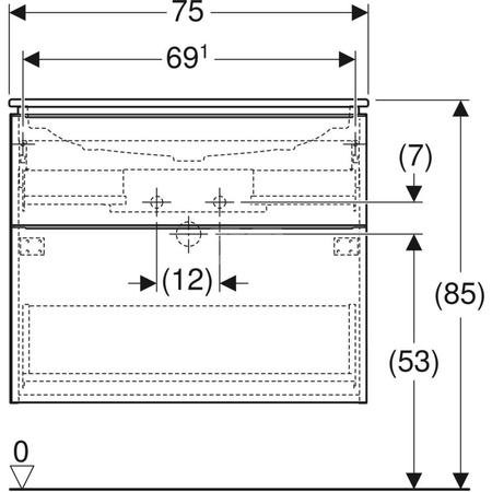 Zestaw: umywalka meblowa iCon slim, z szafką pod umywalkę, dwoma szufladami i zestawem odpływowo-przelewowym do umywalki: 75cm, biały / lakierowany na wysoki połysk, biały / matowy