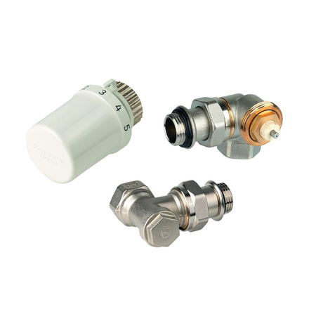 Zestaw do grzejników bocznozasilanych: głowica Thera-6 T3019W0 + Zawór termostatyczny, osiowy, wkładka SX, 1/2", V2030ASX15 + zawór powrotny, kątowy, 1/2", V2430E0015A