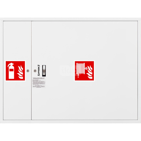 Hydrant DN25 FIT zawieszany z miejscem na gaśnicę obok zwijadła, wąż 30m, zamek patent, RAL 9003