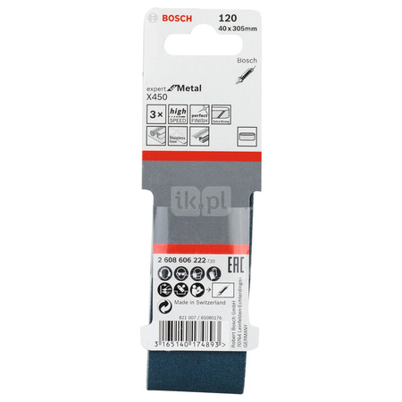 3-częściowy zestaw taśm szlifierskich X450 40 x 305 mm, 120