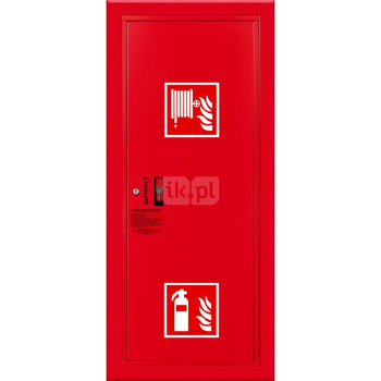 Hydrant DN33 wnękowy boczny z miejscem na gaśnicę, wąż 30m, ocynk fasada, zamek patent, RAL 3000 prawy