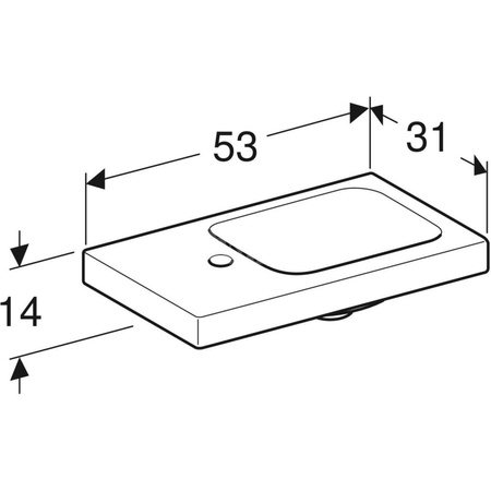 Umywalka iCon Light kompaktowa z powierzchnią odkładczą 53 cm, z otworem z lewej, bez przelewu, z półką z lewej