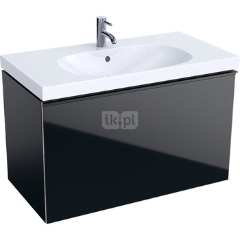 Dolna szafka pod umywalkę Acanto, B90, z jedną szufladą i jedną szufladą wewnętrzną, syfon oszczędzający przestrzeń, czarny mat