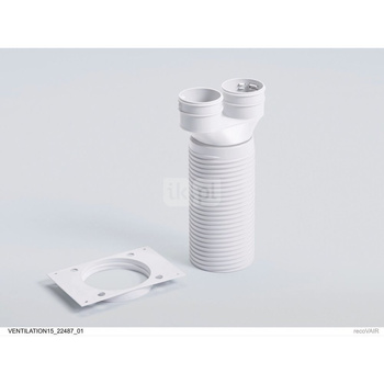 Przyłącze zaworu, proste, Ø125 mm, na dwa giętkie przewody powietrzne Ø75/62 mm z płytą montażową, uszczelki i kołpaki zamykając