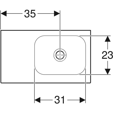 Umywalka iCon Light kompaktowa z powierzchnią odkładczą 53 cm, bez otworu, bez przelewu, z półką z lewej