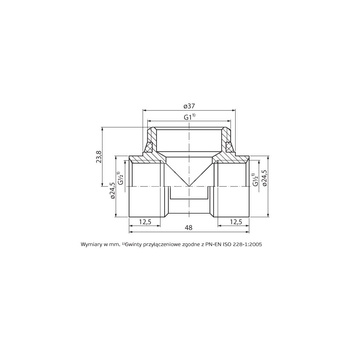 747 G1/2xG1xG1/2 Trójnik do belki rozdzielacza mosiężnego