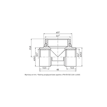 747 G1/2xG1xG1/2 Trójnik do belki rozdzielacza mosiężnego