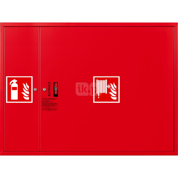 Hydrant DN25 FIT zawieszany z miejscem na gaśnicę obok zwijadła, wąż 30m, zamek patent, RAL 3000