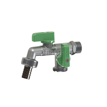 NANO DOBLE zawór czerpalny antykamienny, 1/2 GZ x 3/4 GZ + 3/4 GZ x 15, z końcówką na wąż