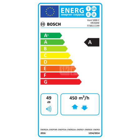 Rekuperator ścienny BOSCH TERMOTECHNIKA Vent 5000 C HR 350 W 450m3/h (100Pa)