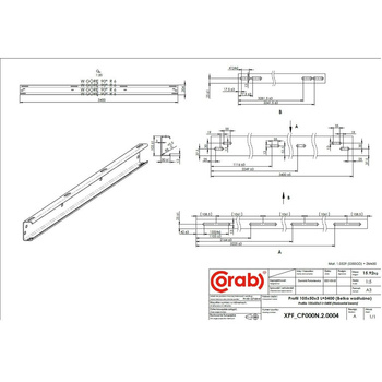 Szyna wzdłużna L3400; otworowanie (2x2 fasolki na końcach) z pakowaniem