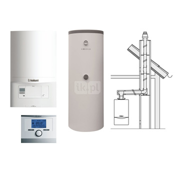 Pakiet - Kocioł gazowy jednofunkcyjny VAILLANT ecoTEC pro VC 146/5-3 kondensacyjny wiszący 5.9-15.3kW + Czujnik c.w.u.  + Regulator multiMATIC 700 + Zestaw powietrzno-spalinowy szachtowy  + Zasobnik c.w.u W-E 220