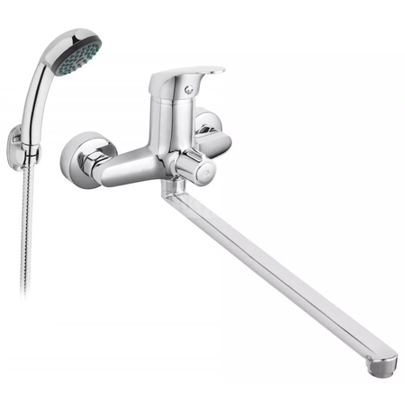 FERRO ONE bateria umywalkowo-wannowa ścienna z przyłączem natrysku, z zestawem natryskowym, chrom