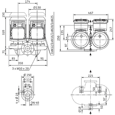 Pompa obiegowa WILO VeroTwin-DP-E typu in-line z silnikiem znormalizowanym 50/60 Hz 2900obr/min