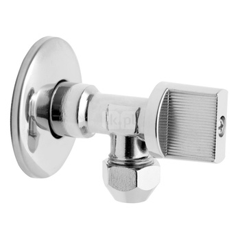 Zawór kulowy kątowy 1/2" x 3/8" z rozetą, ze złączką do rury miedzianej fi10mm