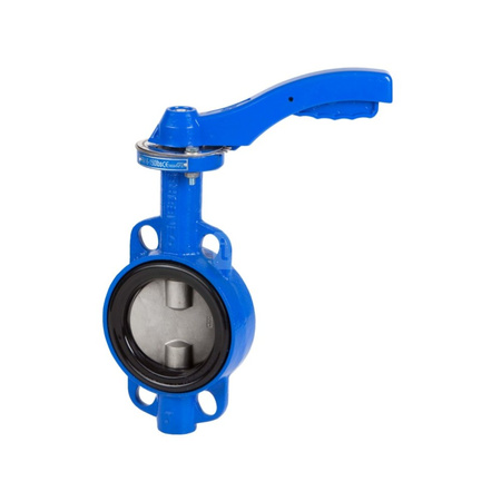Przepustnica żeliwna z dyskiem kwasoodpornym artykuł 2109B z uszczelnieniem NBR, Temp = 120°C, PN =16/10 Bar (1,6/1,0 MPa), DN 125, z rączką