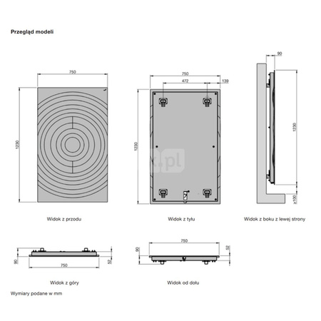 Grzejnik elektryczny ZEHNDER Splash, 1230/750mm, kolor Biały, moc 750W