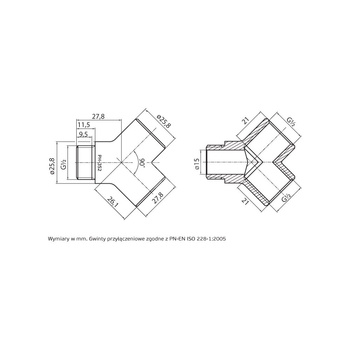 PHA-352 G1/2 WZ TYP "Y" PN16 Trójnik chromowana wzmocniony CuZn-C