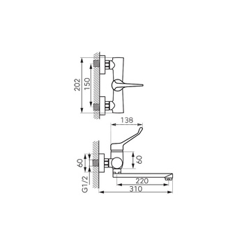 Bateria zlewozmywakowa ścienna ALGEO MEDICO, chrom