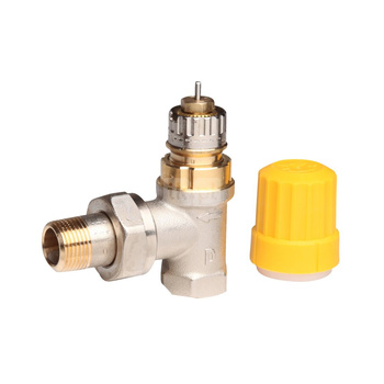 Zawór grzejnikowy termostatyczny DANFOSS, Kątowy (kąt prosty) z nastawą wstępną (Bez ograniczenia skoku), 3/8 cala (10), Niklowanie - Biały