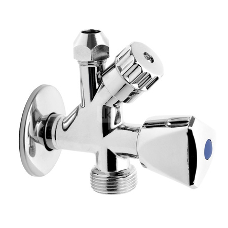 Zawór kątowy Kombi 3/8" x 1/2" x 3/4",ze złączką do rury miedzianej fi10mm