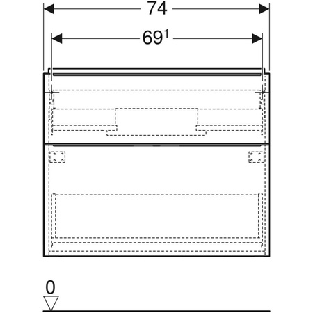 Szafka pod umywalkę iCon, z dwoma szufladami 74 cm x 61,5 cm x 47,6 cmbiały / lakierowany na wysoki połysk, chromowany z połyskiem