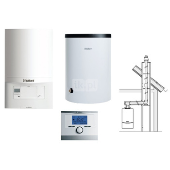 Pakiet - Kocioł gazowy jednofunkcyjny VAILLANT ecoTEC pro VC 146/5-3 kondensacyjny wiszący 5.9-15.3kW + Czujnik c.w.u.  + Regulator multiMATIC 700 + Zestaw powietrzno-spalinowy szachtowy  + Zasobnik c.w.u VIH R 150/6B