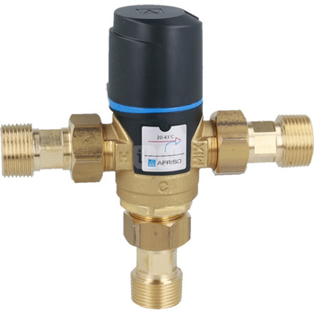 Zestaw termostatycznego zaworu mieszającego ATM 341, DN15, G3/4", 20-43°C, Kvs 1,6 m3/h, ze śrubunkami