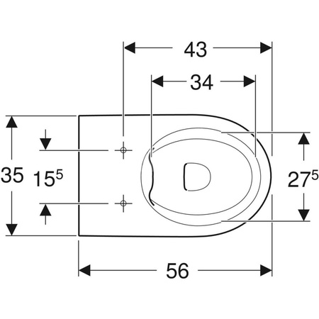 Miska stojąca iCon, ukryte mocowania, przylegająca do ściany, Rimfree, 56cm,