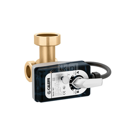 Zawór trójdrożny z siłownikiem 3-punktowym. Wykonanie prawe 1 1/2" GZ x 1 1/4" GZ x nakrętka 1 1/2" GW