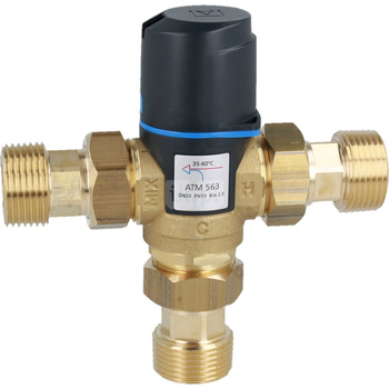 Zestaw termostatycznego zaworu mieszającego ATM 563, DN20, G1", 35-60°C, Kvs 2,5 m3/h, ze śrubunkami