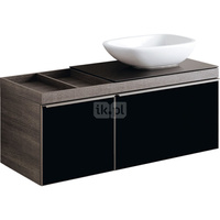 Szafka Citterio pod umywalkę asymetryczna 120 cm (blat szklany z otworem po prawej stronie, szafka boczna po lewej), dąb czarny/