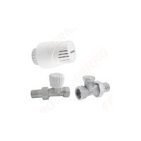 Zestaw termostatyczny prosty 1/2” z zaworem z nastawą wstępną i głowicą z ograniczeniem od 16°C