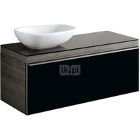 Szafka Citterio pod umywalkę asymetryczna 120 cm ze szklanym blatem, dąb czarny/szkło czarne